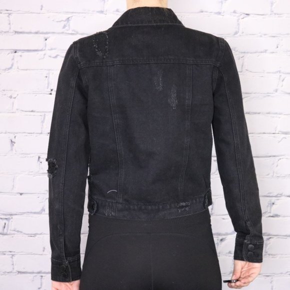 Urban Outfitters distressed black denim jacket c2 - Picture 3 of 6